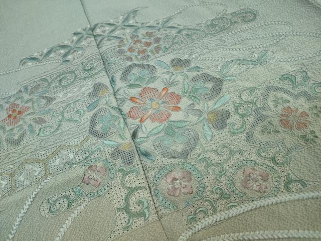 平和屋着物▼中国三大刺繍　スワトウ刺繍　汕頭刺繍　総刺繍　訪問着　正倉院霞吉祥花文　暈し染　正絹　逸品　DABG5965fe