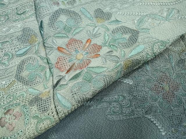 平和屋着物▼中国三大刺繍　スワトウ刺繍　汕頭刺繍　総刺繍　訪問着　正倉院霞吉祥花文　暈し染　正絹　逸品　DABG5965fe