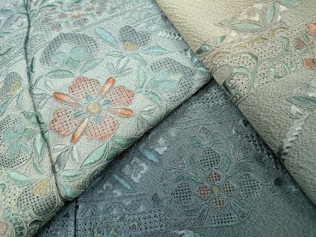 平和屋着物▼中国三大刺繍　スワトウ刺繍　汕頭刺繍　総刺繍　訪問着　正倉院霞吉祥花文　暈し染　正絹　逸品　DABG5965fe
