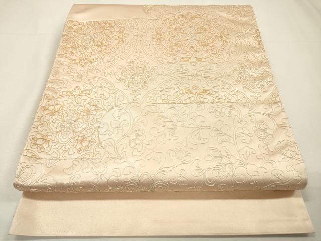 平和屋着物▼太鼓柄袋帯　駒刺繍　総刺繍　正倉院花唐草文　金銀糸　正絹　逸品　DABG5971fe