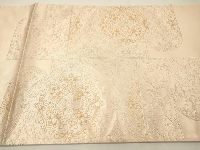 平和屋着物▼太鼓柄袋帯　駒刺繍　総刺繍　正倉院花唐草文　金銀糸　正絹　逸品　DABG5971fe