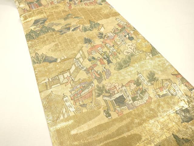 平和屋着物▼全通柄袋帯　人物風景　金糸　引箔　正絹　逸品　DABG5991fe