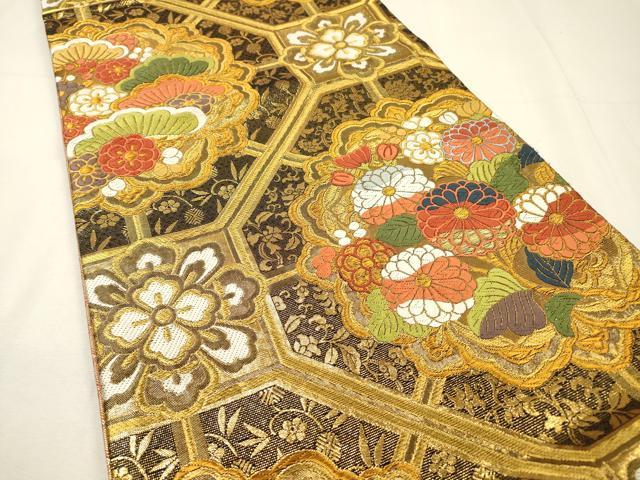 平和屋着物▼佐賀錦　両面　六通柄袋帯　唐織　蜀江花松文　金糸　正絹　逸品　DABG5996fe
