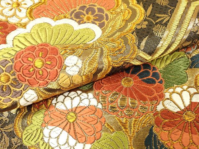 平和屋着物▼佐賀錦　両面　六通柄袋帯　唐織　蜀江花松文　金糸　正絹　逸品　DABG5996fe