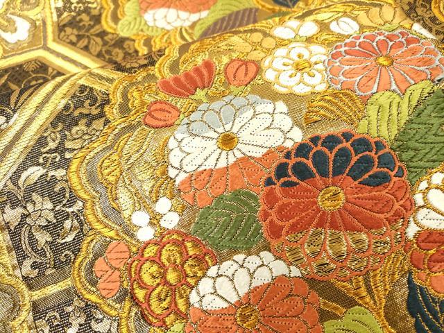 平和屋着物▼佐賀錦　両面　六通柄袋帯　唐織　蜀江花松文　金糸　正絹　逸品　DABG5996fe