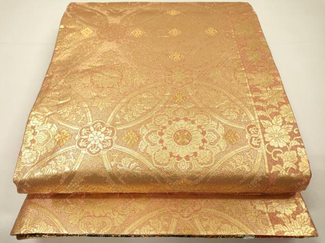 平和屋着物▼佐賀錦　両面　六通柄袋帯　唐織　蜀江花松文　金糸　正絹　逸品　DABG5996fe