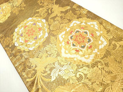平和屋着物◎六通柄袋帯　唐織　鳳凰正倉院花文　金糸　正絹　逸品　DABG6087xg