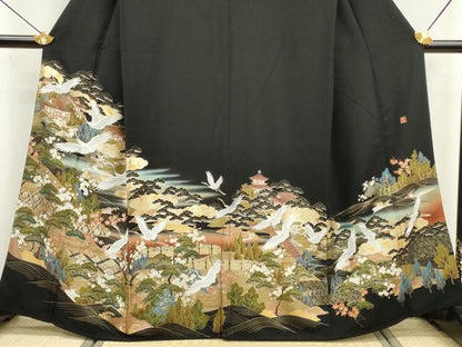 平和屋着物■豪華黒留袖　作家物　飛鶴風景文　暈し染め　金銀彩　正絹　逸品　DABG6091xg