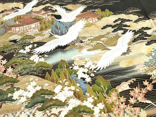 平和屋着物■豪華黒留袖　作家物　飛鶴風景文　暈し染め　金銀彩　正絹　逸品　DABG6091xg