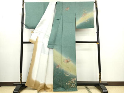 平和屋着物■中国三大刺繍　スワトウ刺繍　汕頭刺繍　訪問着　地紙花文　暈し染め　金彩　正絹　逸品　DABG6093xg