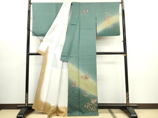 平和屋着物■中国三大刺繍　スワトウ刺繍　汕頭刺繍　訪問着　地紙花文　暈し染め　金彩　正絹　逸品　DABG6093xg