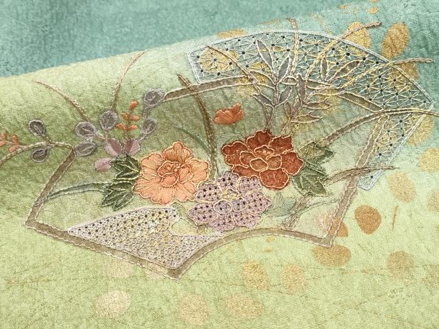 平和屋着物■中国三大刺繍　スワトウ刺繍　汕頭刺繍　訪問着　地紙花文　暈し染め　金彩　正絹　逸品　DABG6093xg