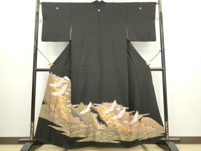 平和屋着物■豪華黒留袖　飛鶴風景文　金彩　正絹　逸品　DABG6097xg