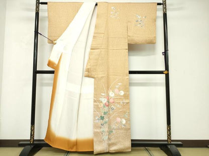 平和屋着物■訪問着　刺繍　草花文　暈し染め　たたき染め　金彩　三越扱い　正絹　逸品　DABG6121xg