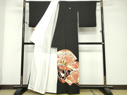 平和屋着物■豪華黒留袖　刺繍　地紙重ね　鼓花鳥文　金彩　正絹　逸品　DABG6129xg