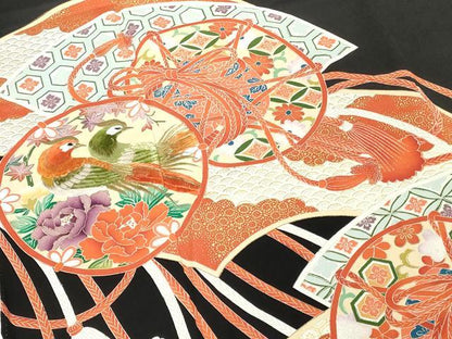 平和屋着物■豪華黒留袖　刺繍　地紙重ね　鼓花鳥文　金彩　正絹　逸品　DABG6129xg
