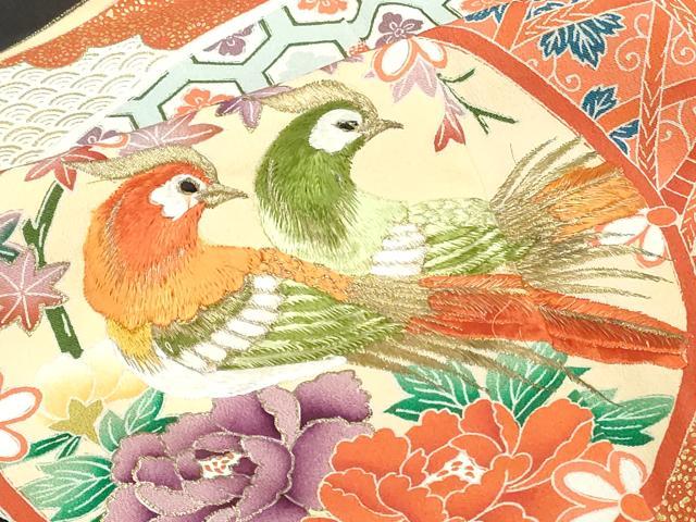 平和屋着物■豪華黒留袖　刺繍　地紙重ね　鼓花鳥文　金彩　正絹　逸品　DABG6129xg