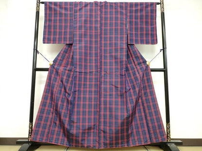 平和屋着物■本場縞大島紬　格子　正絹　逸品　DABG6132xg
