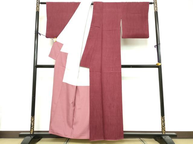 平和屋着物■上質な色無地　縞地紋　小豆色　正絹　逸品　DABG6136xg