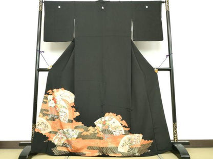 平和屋着物■豪華黒留袖　吉祥扇面花鳥文　金彩　正絹　逸品　DABG6146xg