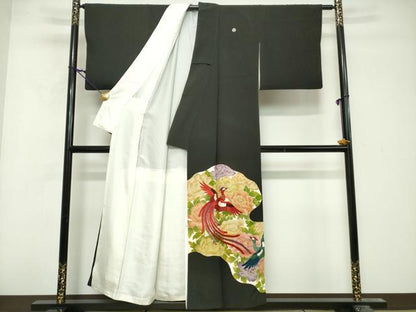 平和屋着物■豪華黒留袖　刺繍　鳳凰花文　金彩　正絹　逸品　DABG6147xg