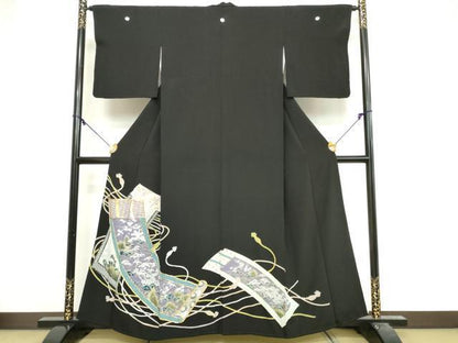 平和屋着物■豪華黒留袖　駒刺繍　吉祥蒔絵草花文　金彩　正絹　逸品　DABG6155xg