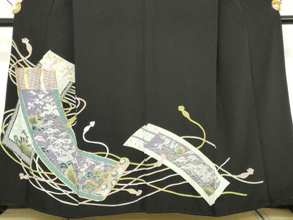 平和屋着物■豪華黒留袖　駒刺繍　吉祥蒔絵草花文　金彩　正絹　逸品　DABG6155xg