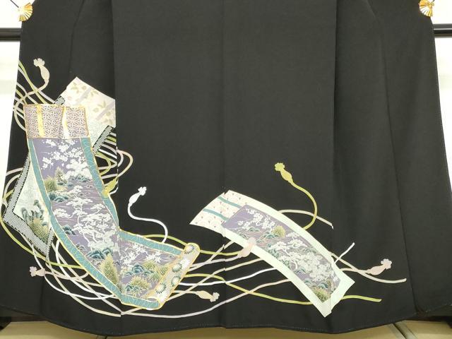 平和屋着物■豪華黒留袖　駒刺繍　吉祥蒔絵草花文　金彩　正絹　逸品　DABG6155xg