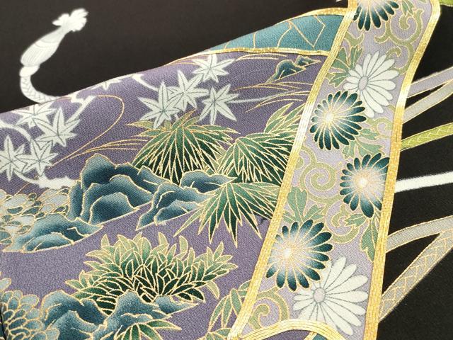 平和屋着物■豪華黒留袖　駒刺繍　吉祥蒔絵草花文　金彩　正絹　逸品　DABG6155xg