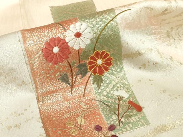 平和屋着物■訪問着　駒刺繍　流水短冊花文　金彩　正絹　逸品　DABG6159xg
