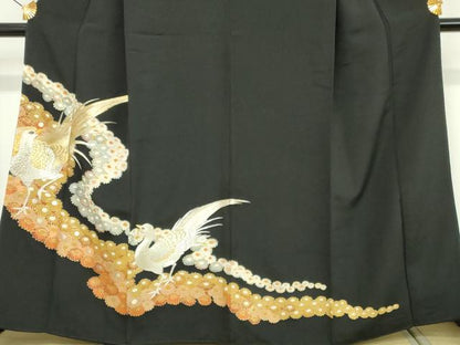 平和屋着物■豪華黒留袖　刺繍　花鳥文　金銀糸　正絹　逸品　DABG6166xg
