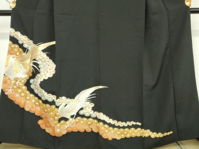 平和屋着物■豪華黒留袖　刺繍　花鳥文　金銀糸　正絹　逸品　DABG6166xg