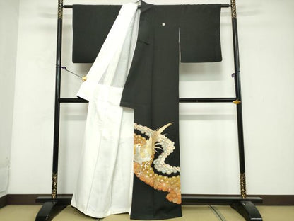 平和屋着物■豪華黒留袖　刺繍　花鳥文　金銀糸　正絹　逸品　DABG6166xg