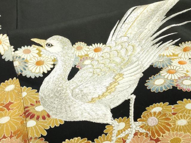 平和屋着物■豪華黒留袖　刺繍　花鳥文　金銀糸　正絹　逸品　DABG6166xg
