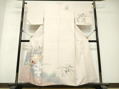 平和屋着物■訪問着　刺繍　風景草花文　正絹　逸品　DABG6168xg