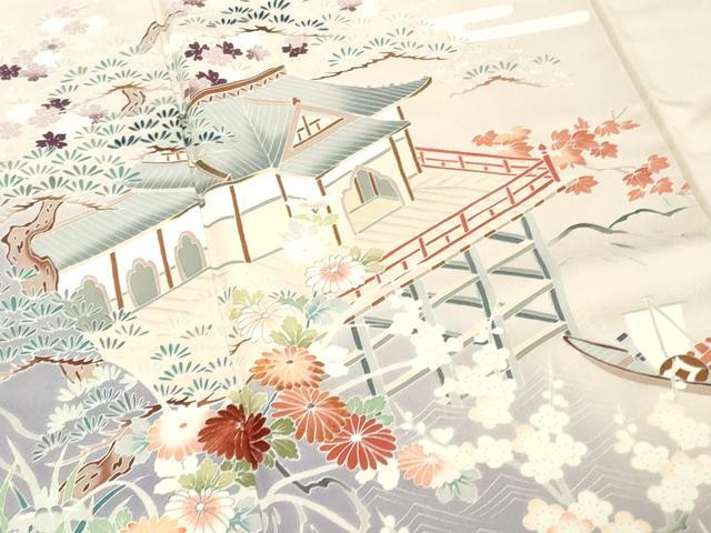 平和屋着物■訪問着　刺繍　風景草花文　正絹　逸品　DABG6168xg