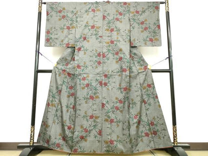 平和屋着物■本場大島紬　7マルキ　草花文　正絹　逸品　DABG6169xg