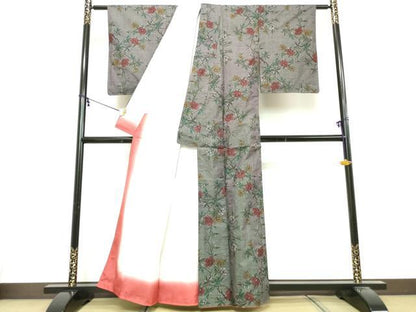 平和屋着物■本場大島紬　7マルキ　草花文　正絹　逸品　DABG6169xg