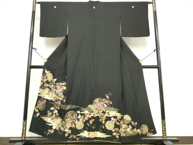 平和屋着物■豪華黒留袖　駒刺繍　吉祥雪輪草花文　金銀彩　正絹　逸品　DABG6173xg