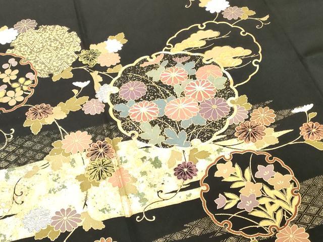 平和屋着物■豪華黒留袖　駒刺繍　吉祥雪輪草花文　金銀彩　正絹　逸品　DABG6173xg