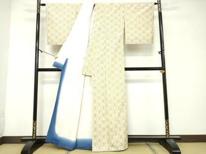 平和屋着物■上質な紬　麻の葉文様　正絹　逸品　DABG6183xg