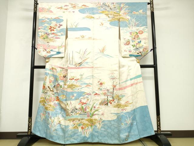平和屋着物■セミアンティーク　訪問着　駒刺繍　風景花文　金銀彩　正絹　逸品　DABG6195xg