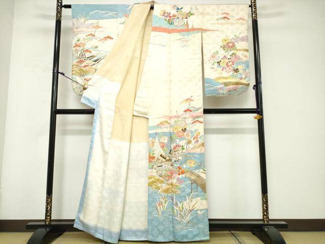 平和屋着物■セミアンティーク　訪問着　駒刺繍　風景花文　金銀彩　正絹　逸品　DABG6195xg