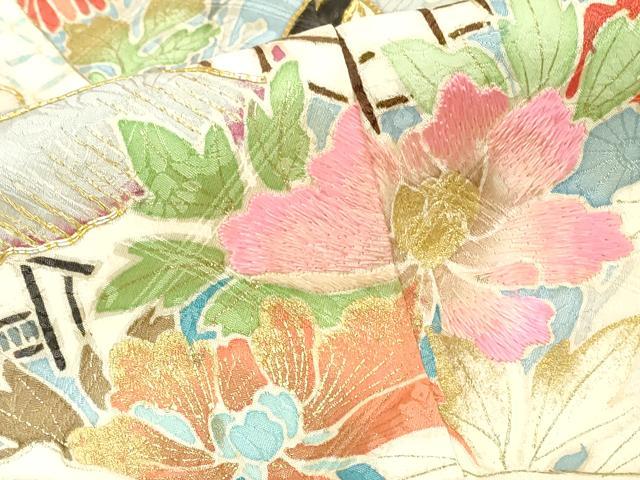 平和屋着物■セミアンティーク　訪問着　駒刺繍　風景花文　金銀彩　正絹　逸品　DABG6195xg