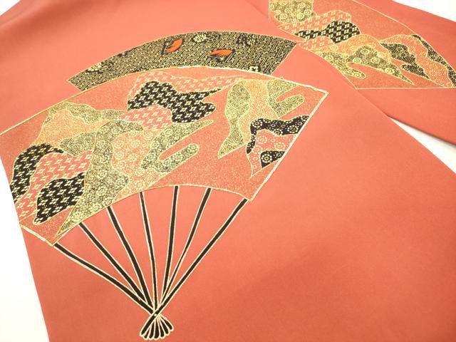 平和屋着物◎塩瀬　九寸名古屋帯　駒刺繍　扇面重ね山文　金彩　正絹　逸品　DABG6269xg