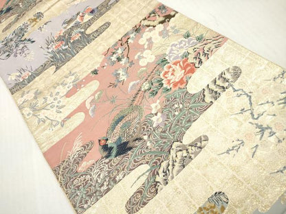 平和屋着物◎六通柄袋帯　唐織　御苑障壁画文　金糸　九百錦　正絹　逸品　DABG6301xg