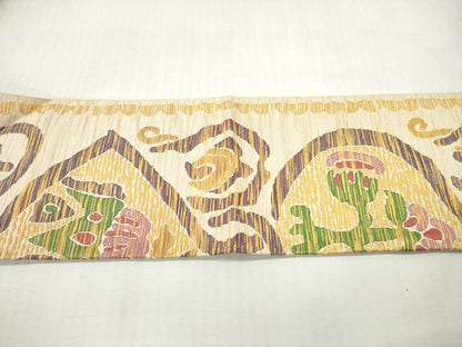 平和屋着物◎八寸名古屋帯　更紗花文　正絹　逸品　DABG6305xg