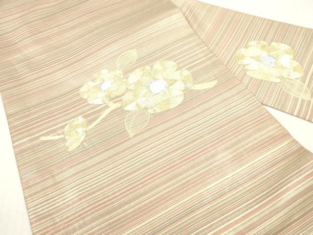 平和屋着物◎九寸名古屋帯　総刺繍　駒刺繍　草花文　金銀糸　正絹　逸品　DABG6306xg