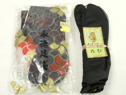 平和屋着物▼男性　和装小物　足袋まとめて12点　カラー足袋　黒朱子　24.0cm　逸品　未使用　DABG6322xg