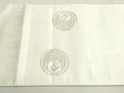 平和屋着物◎太鼓柄袋帯　飛鶴丸文　銀糸　正絹　逸品　DABG6369xg